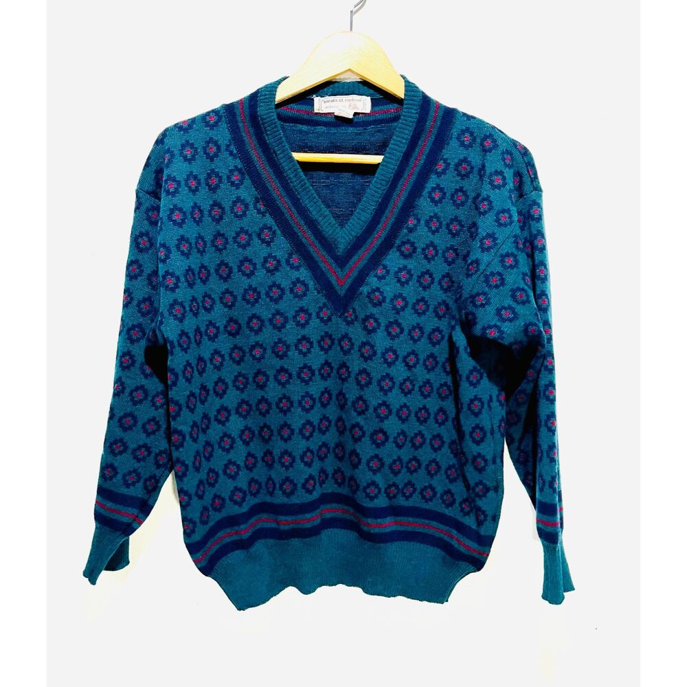 Tricots st. Rafael virgin wool sweater vintage green Vneck academia preppy men S